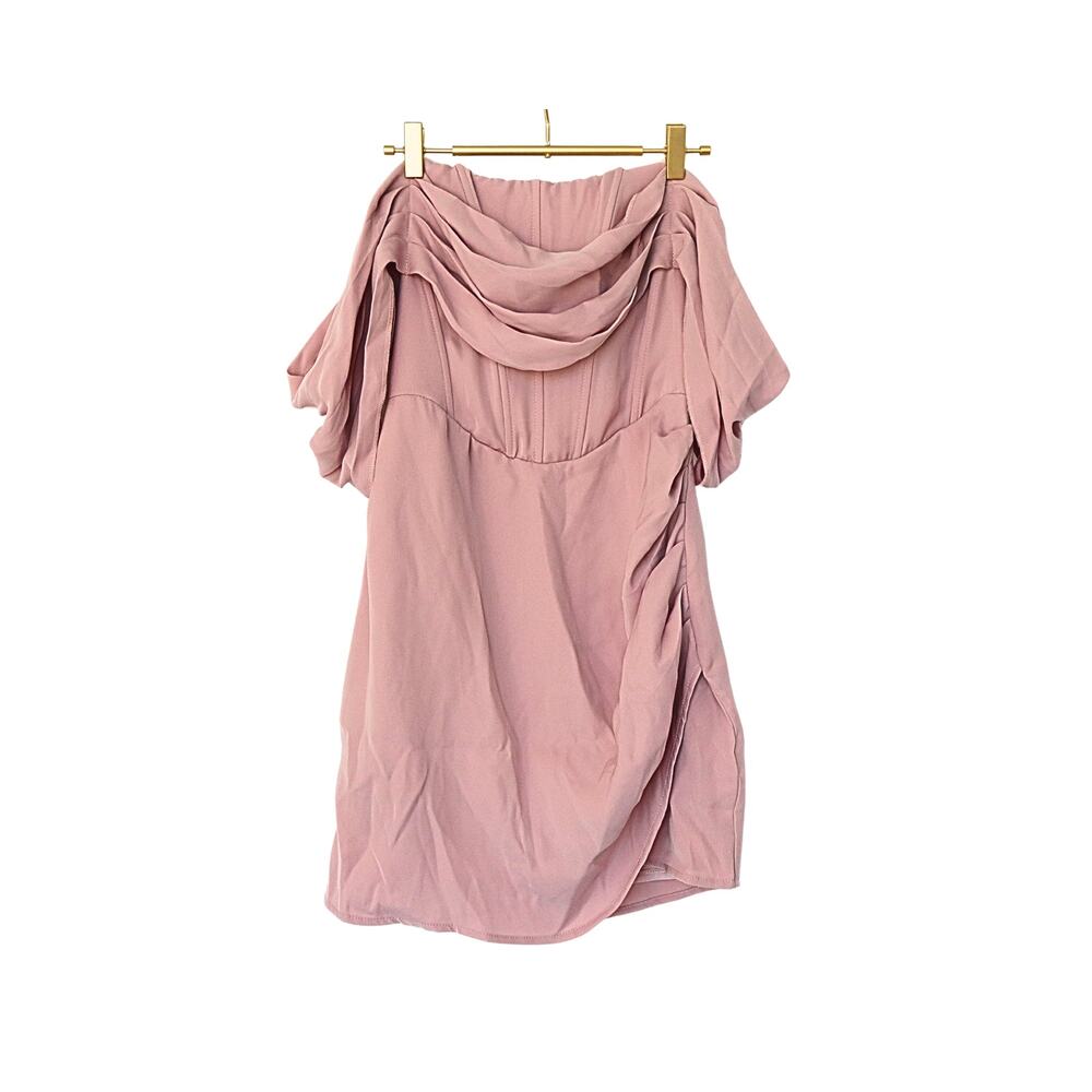 Draped Bardot Corset Mini Dress - Nude - 6